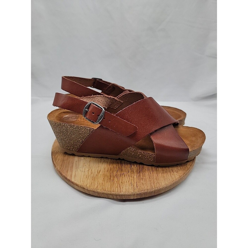 Yokono Womens Brown Leather Cross Strap Wedge Sandals Shoes SZ 9.5 Made in Spain - Picture 4 of 10